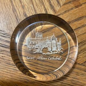 Saint Albans Cathedral Art Glass Paperweight Clear Religious Travel Collectible